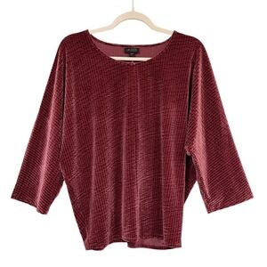 J. Jill Womens Wearever Top Burgundy Medium Velvet Textured Dolman Sleeve Party